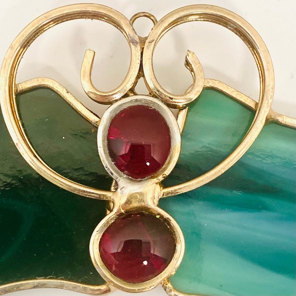 Vintage Christmas Holly Wreath Hand Pieced Stained Glass Sun Catcher Decoration - Picture 2 of 12